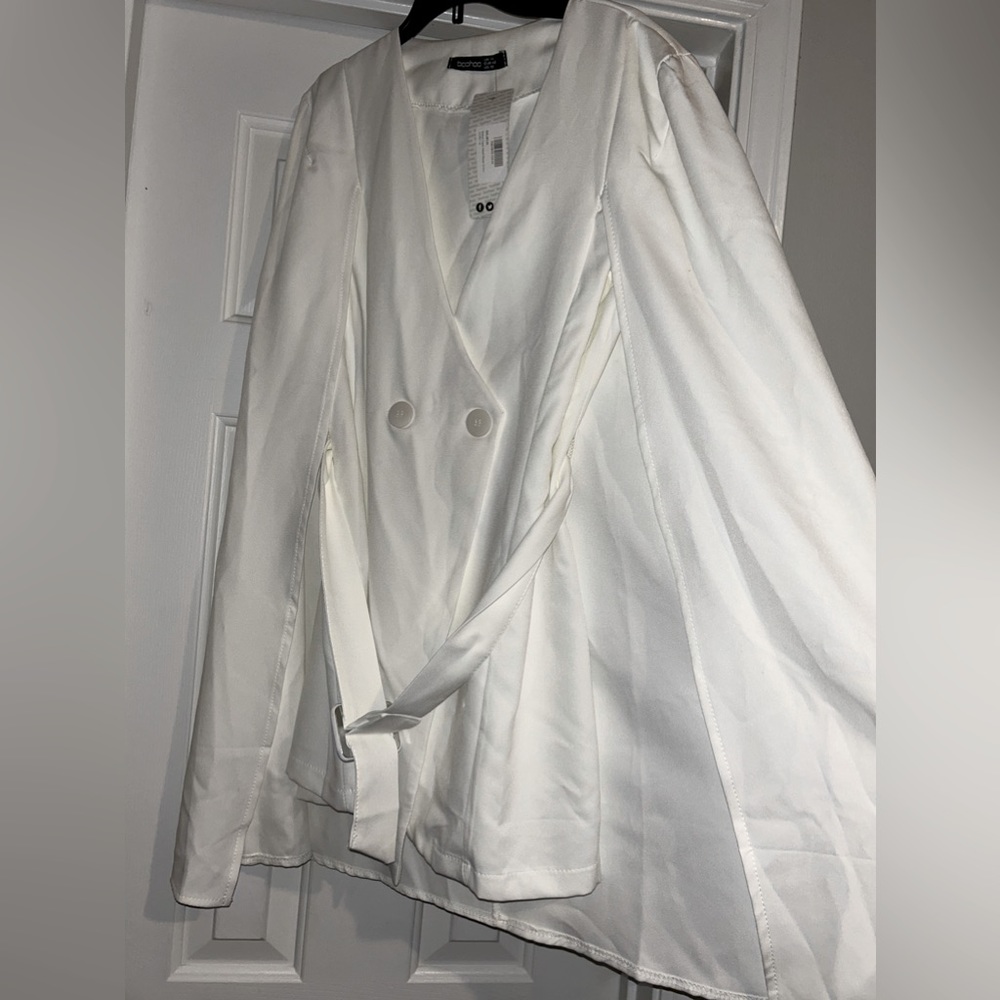 Mini white cape belted dress